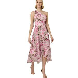 Adrianna Papell $199 Floral One Shoulder Midi Dress Sz 12 NWT